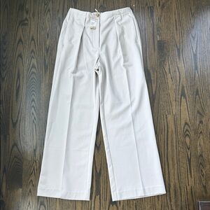 Free People Pleated Straight Leg Trousers Wide Leg Casual Pants Beige Medium NEW